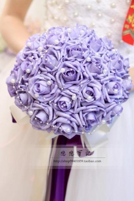 New Arrival Wedding Bouquet Handmade Flowers Purple with Pearls Bridal Bouquet Wedding bouquets