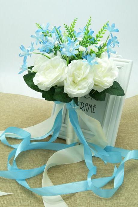 New Arrival Wedding Bouquet Handmade Flowers White with Blue Bridal Bouquet Wedding bouquets