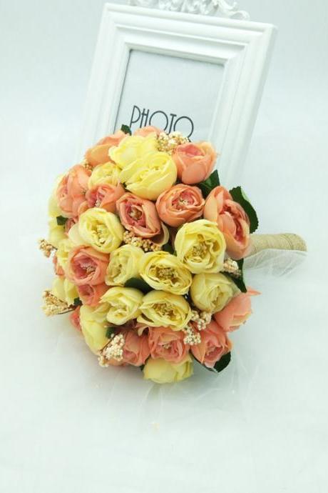 New Arrival Wedding Bouquet Handmade Flowers Yellow and Pink Bridal Bouquet Wedding Bouquets