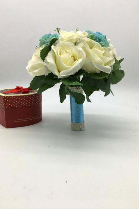 New Arrival Wedding Bouquet Handmade Flowers Ivory with Sky Blue Bridal Bouquet Wedding bouquets