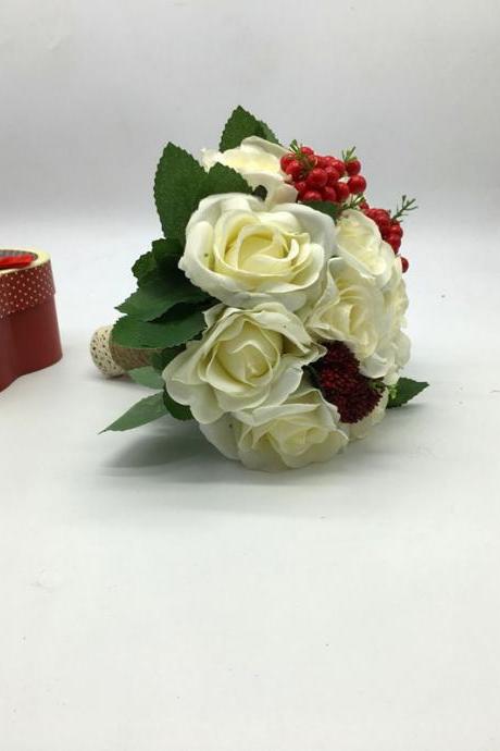 New Arrival Wedding Bouquet Handmade Flowers Ivory with Red Cherry Red Bridal Bouquet Wedding bouquets