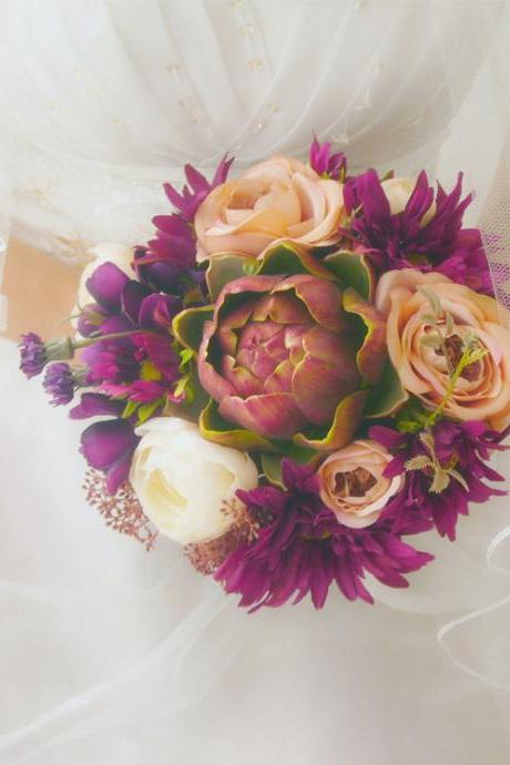 New Arrival Wedding Bouquet Handmade Flowers Purple Peony Bridal Bouquet Wedding bouquets