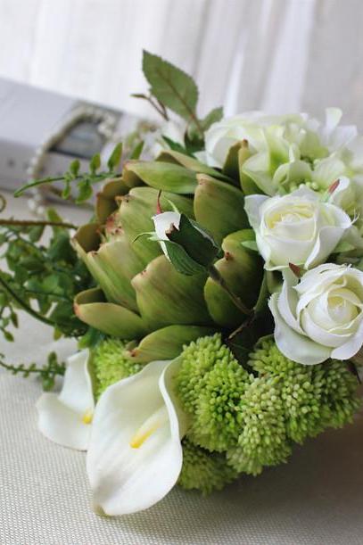 New Arrival Wedding Bouquet Handmade Flowers White with Green Plants Bridal Bouquet Wedding bouquets