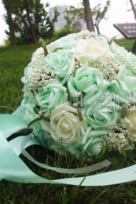New Arrival Wedding Bouquet Handmade Flowers Mint and Ivory Rose Bridal Bouquet Wedding bouquets