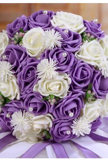 New Arrival Wedding Bouquet Handmade Flowers Purple and Ivory Rose Bridal Bouquet Wedding bouquets