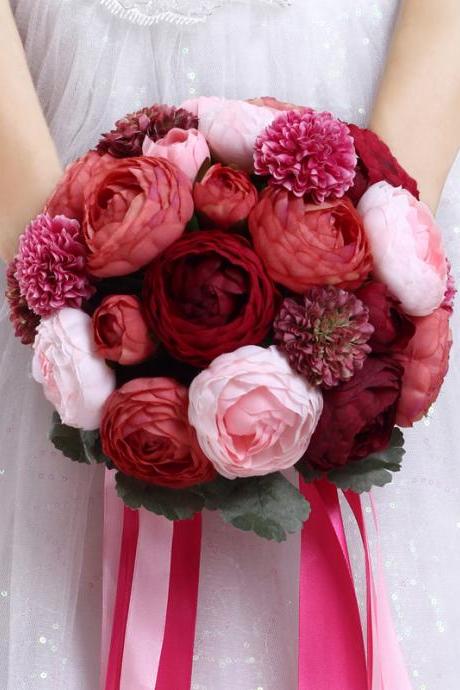 New Arrival Wedding Bouquet Handmade Flowers Burgundy Red Wine Bridal Bouquet Wedding bouquets