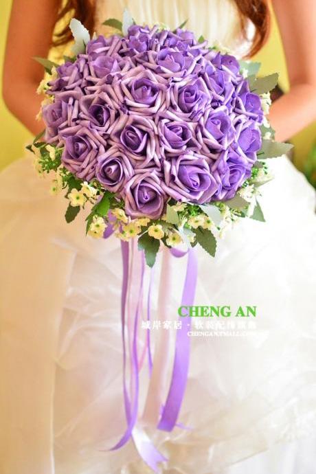 Arrival Wedding Bouquet Handmade Flowers Purple Rose Bridal Bouquet Wedding Bouquets
