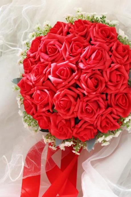 2017 Red Arrive Handmade Flowers Wedding Bouquets Rose Bridal Bridesmaid Bouquets Wedding Flowers