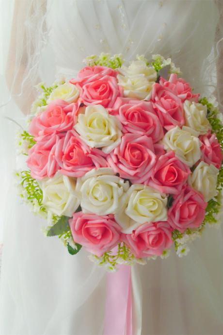 2017 Pink and Ivory Rose New Arrive Handmade Flowers Wedding Bouquets Rose Bridal Bridesmaid Bouquets Wedding Flowers