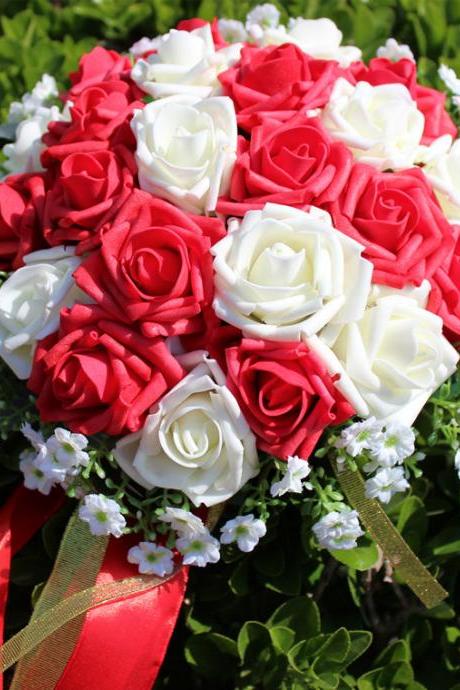 New Arrival Wedding Bouquet Handmade Flowers Red and White Rose Bridal Bouquet Wedding bouquets