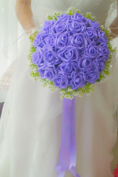 New Arrival Wedding Bouquet Handmade Flowers Purple Rose Bridal Bouquet Wedding bouquets