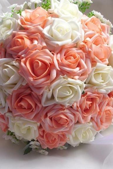 2017 Light Orange And Ivory Rose Arrive Handmade Flowers Wedding Bouquets Rose Bridal Bridesmaid Bouquets Wedding Flowers