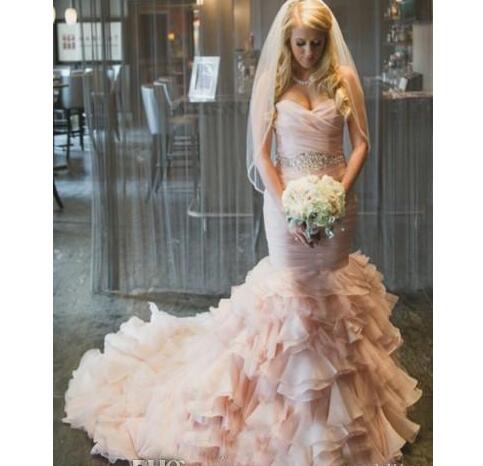 2018 Country Blush Pink Wedding Dresses Mermaid Sweetheart Sweep