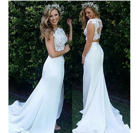 Beach Bohemian Two Pieces Wedding Dresses Mermaid Lace Appliques