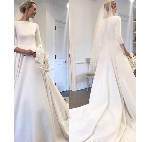 simple satin a line wedding dress